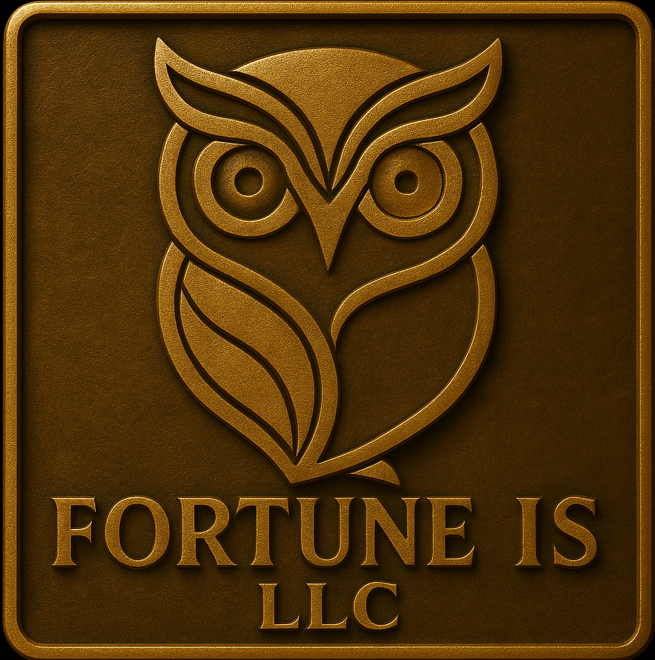 Fortune is LLCの公式ロゴ。知恵と安心を表すフクロウのシンボルマーク