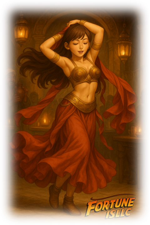 幻想的な空間で踊る女性のイラスト。しなやかな動きと情熱を感じさせるダンスが、フォーチュンは合同会社の遊び心と創造性を象徴している