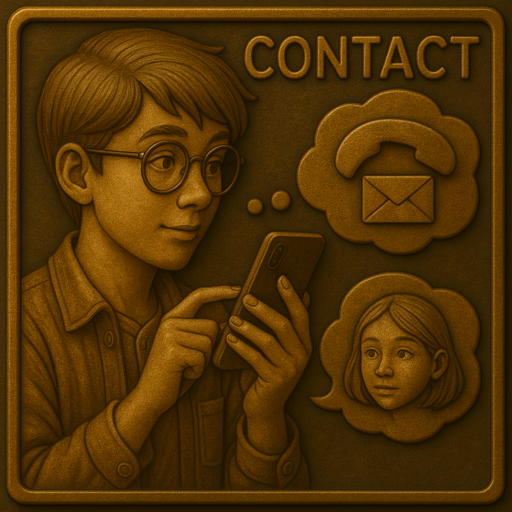 スマートフォンで問い合わせをする人物のイラスト。電話やメールでの相談・連絡を表している