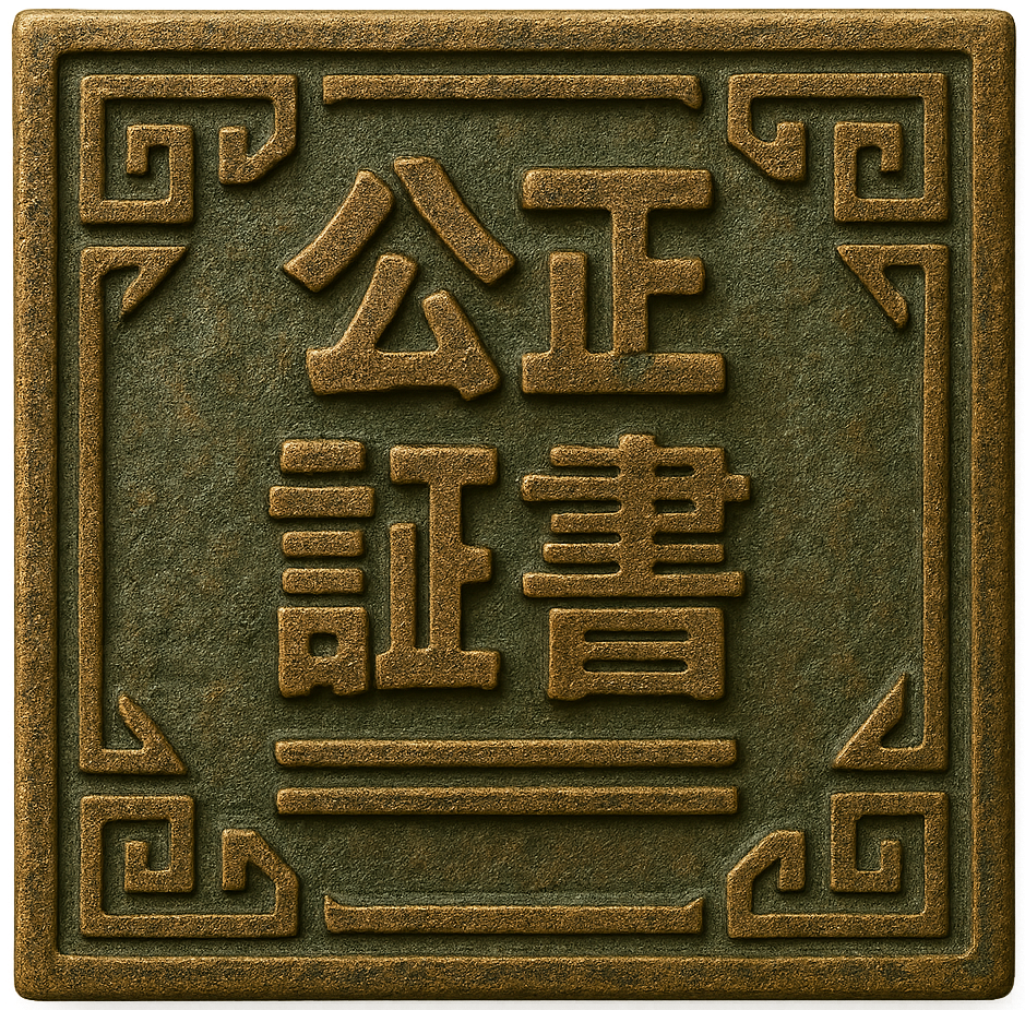 公正証書を象徴する落ち着いた和風モチーフ。相続や遺言書を安心して任せられる行政書士サポートのイメージ